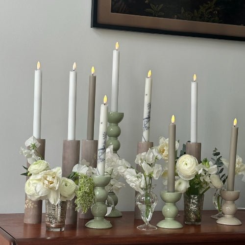 Extra Tall Sage Bobbin Candlestick - 33cm - Addison Ross Ltd UK