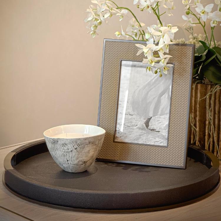 Large Round Anthracite Shagreen Tray - Addison Ross Ltd UK