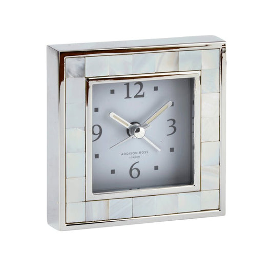 Mother of Pearl Shell & Silver Square Alarm Clock - Addison Ross Ltd UK